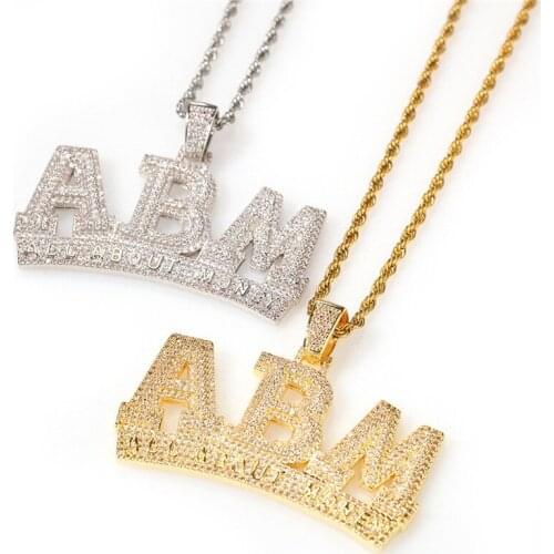 Iced Out Letters Pendant ABM Cubic Zircon Necklace 2 Colors Mens Charms Necklace Fashion Hip Hop Jewelry Gifts