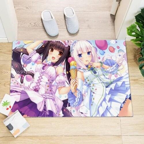 Nekopara Anime Rectangle Flocking Cartoon Floor Bath Mat Household Toilet Entrance Door Water-Absorbing Non-Slip Carpet Rug