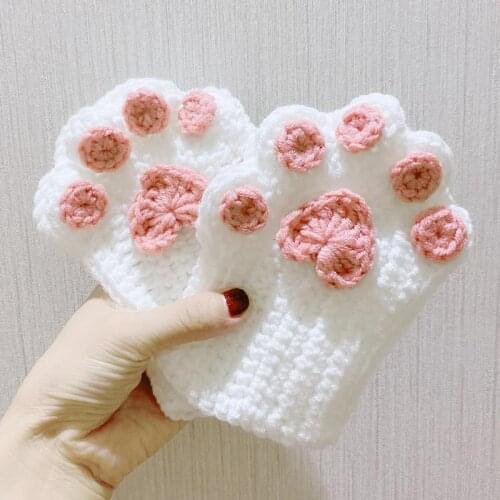 Unfinished Handmade Crocheted Handmade Wool Gloves Material Pack Cat Feet Print Knitting Yarn DIY Long Ears Rabbits Knitting
