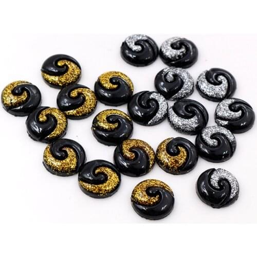 New Fashion 40pcs 12mm Mix Colors Black and white and Gold Color Tai Chi type Flat back Resin Cabochons Cameo