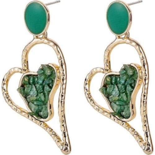 New Geometric Irregular Earrings for Women Green Gravel Hollow Out Heart-Shaped Earrings Ethnic Style Female Jewelry