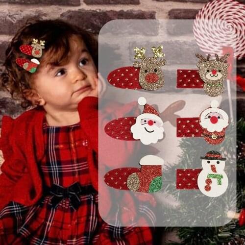 OPPOHERE Cute girl Christmas Bows Hair Clips New style Glitter Elk Santa red Colors Hairpin For Kids Festival Gifts
