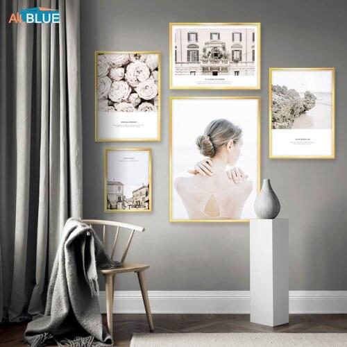 Nordic Poster Girl Landscape Flower Wall Art Canvas Painting Posters And Prints Modern Wall Pictures For Living Room Home Decor