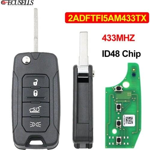 Folding Flip 4 Button Remote Key 433MHz ID48 Chip SIP22 Uncut Blade for Jeep Renegade 2016-2018 Megamos AES - 2ADFTFI5AM433TX