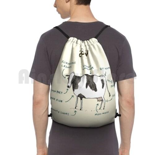 Anatomy Of A Cow Backpack Drawstring Bags Gym Bag Waterproof Anatomy Cow Moo Bull Udder Funny Silly Cute Children