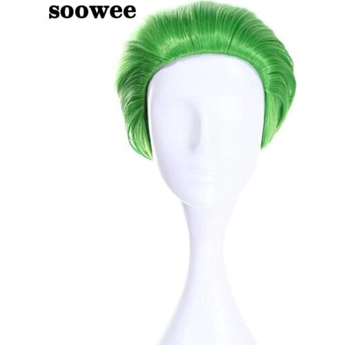 Soowee Short Straight Synthetic Hair Wig Heat Resistance Fiber Hair Party Hair Green Joker Cosplay Wigs for Men Accessories