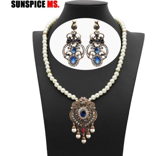 SUNSPICE MS Retro Bead Chain Necklace Earring Sets For Women Etnic Wedding Jewlery Turkish DUbai Traditional Jewelry Vintage New