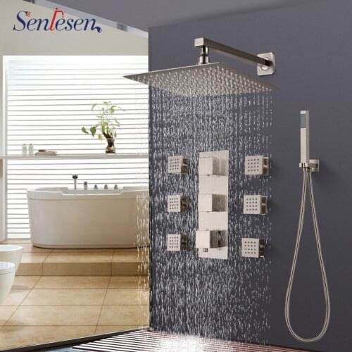 Senlesen Thermostatic Shower Faucet Brushed Nickle Stainless Steel Wall/ Ceiling Mount Water Mixer Tap Para Bathroom Shower