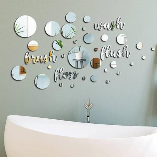 1 Set Mirror Wall Sticker Words Pattern Self-Adhesive Acrylic 3D Round Mirrors Wall Art Decal Removable Wall Decals for Home