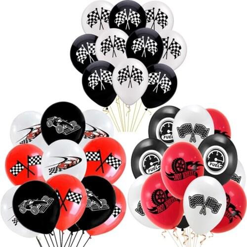 10/12pcs 12inch Motorbike Racing Flag Balloon Red Black White Checkered Race Car Birthday Party Toy Decoration Motorcycle Ballon