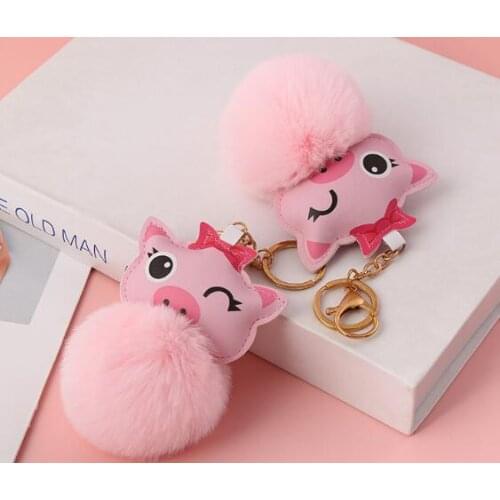 10pcs/lot Pink Pig Keychain rabbit fur Key Chain Gifts for Women girls Car Bag Accessories pig Key Ring