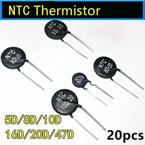 20PCS/LOT NTC thermistor negative temperature coefficient 5D/8D/47D/20D/10D/16D-5/7/9/11/13/15/20/25full range