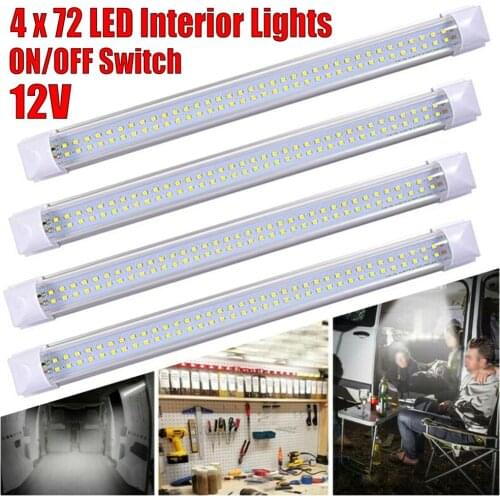 4pcs 72 LED Interior Light Strip Bar Car Van Bus Caravan ON/OFF Switch 12V 12 VOLT