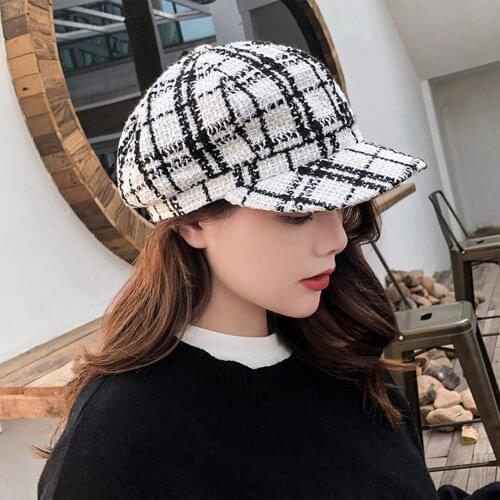New Vintage Plaid Beret Men Women Autumn Winter Warm Beret Hats for Women Wide Brim Winter Hat Octagonal Beret Cap chapeau femme