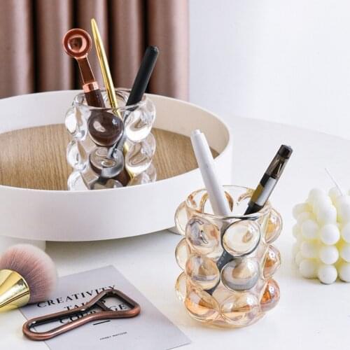 Makeup Brush Storage Holder Tube Eyebrow Pencil Organizer Bead Crystal Jar Jewelry Diamond Cosmetic Box Decor