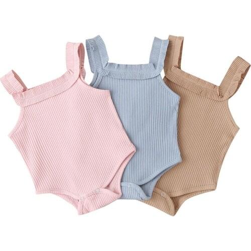 2021Children Summer Clothing Newborn Baby Boy Girl Knit Solid Ribbed Bodysuit Jumpsuit Cotton Outfits Sleeveless Sunsuit 0-24M25