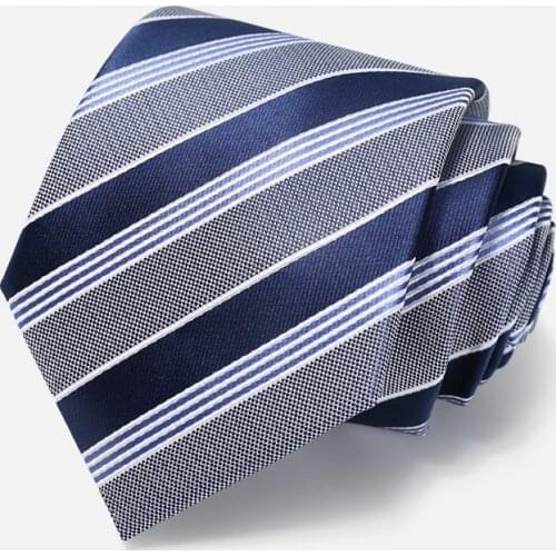 High Quality 2020 Designer New Fashion Dark Blue Wide Striped Gray 8cm Ties for Men Necktie Business Formal Suit with Gift Box