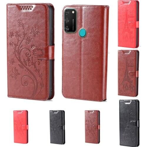 Intaglio icon butterfly flower Tower Flip Leather Wallet Phone Case For Huawei Honor 9A Phone cover with card slot