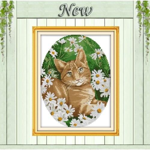 Cat in the flowers animal Paintings Counted Printed on canvas DMC 14CT 11CT DIY Cross Stitch NKF Needlework Kits Embroidery Sets
