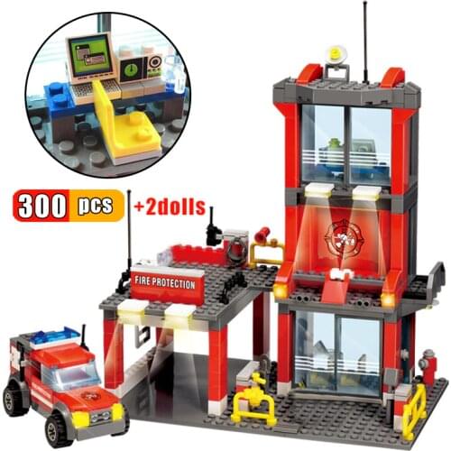 KAZI 300pcs City Fire Fighting Rescue Station Building Blocks City Firefighter Truck Car Educational Bricks for Children Toys