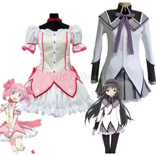 Puella Magi Madoka Magica Kaname Madoka Cosplay Costume Wig Short Ball Maid Dress With Bowknots Lolita Suit Akemi Homura Costume