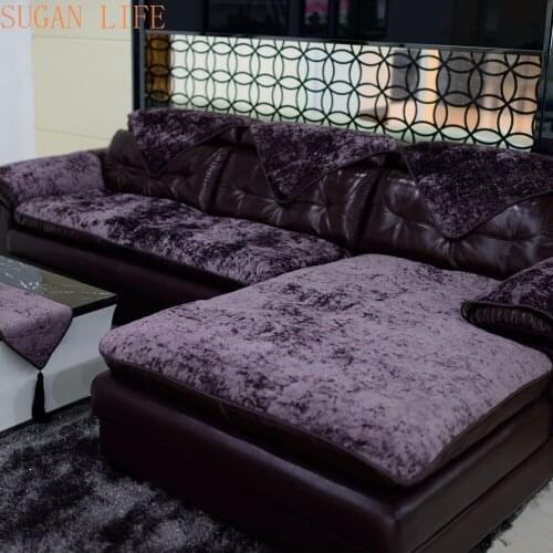 Modern European Leather sofa cushion four seasons Towel cover Full coverage Universal winter Plush non-slip sofa cover