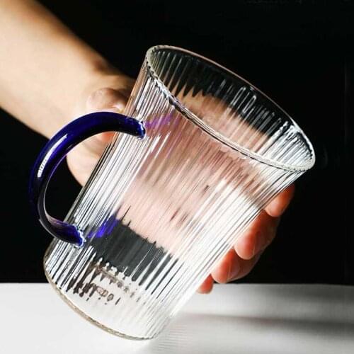 Creative 350ml/450ml Vertical Grain Gass Ins Simple Fresh Heat Resisting Juice Coffee Milk Cup