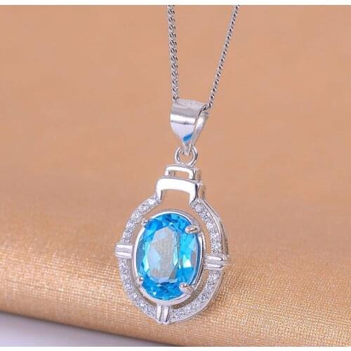 Natural blue topaz pendant Free shipping Natural and real blue topaz 925 sterling silver Fine jewelry 7*9mm