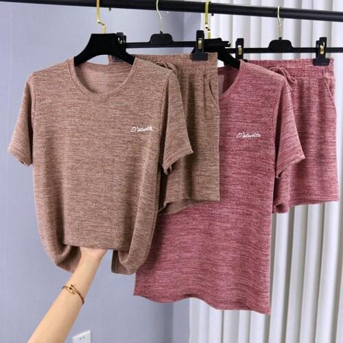 Summer Bamboo Cotton Sport Sets Women Casual Two Pieces Short Sleeve T Shirts and High Waist Short Pants Solid Outfits Tracksuit