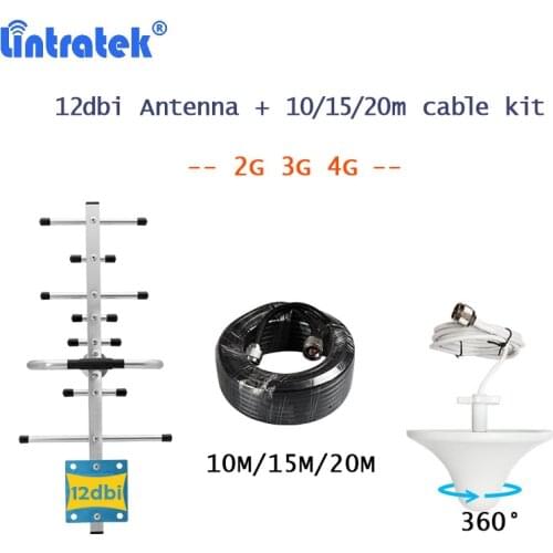 Lintratek 12dbi Outdoor Yagi Antenna+Indoor Ceiling Antenna+10m/15m/20m Cable Accessories Kit for 2g 3g 4g Signal Booster