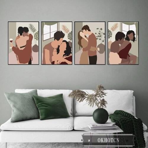 Minimalist Couple Illustration Posters and Prints Daily Life Canvas Painting Wall Art Pictures Modern Home Decoration
