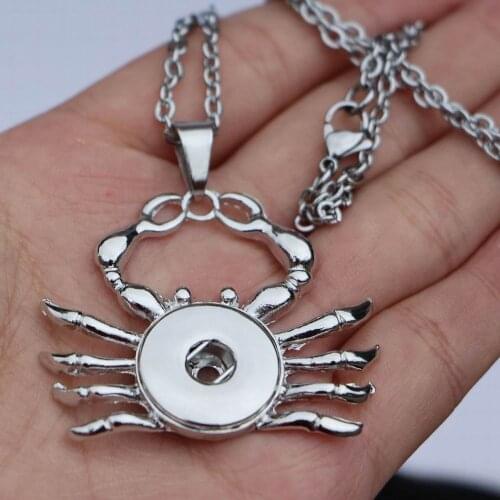 Wholesale 12PC 50cm Steel Chain DIY Silver Crab Snap Pendant Necklaces fit 18MM Snap Metal buttons Diy Snap Necklace Jewelry