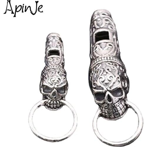 Apinje 925 Sterling Silver Skull Necklace Pendant Men Women Whistle Punk Gothic Fashion Jewelry