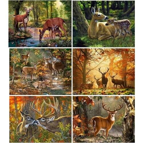 PDMDOG Diamond Embroidery Deer Cross Stitch Full Square Round 5D DIY Diamond Painting Animal Mosaic Handicraft Autumn Decor