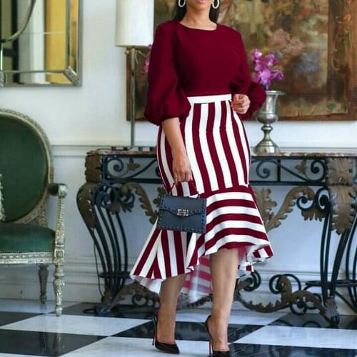 Trumpet Mermaid African Dresses For Women Sexy O-Neck Perspective Slim Dress Office Lady Party Spring Autumn Africa Clothing