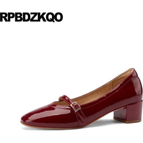 Belts Wine Red Prom Shoes Thick Japanese Gray Ladies Mary Jane Pumps Bridesmaid Round Toe Girls Patent Leather Strap Low Heels