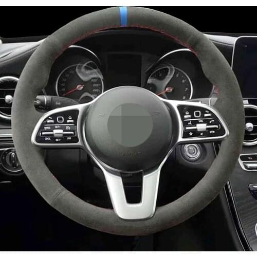 DIY Black Suede Hand-Sewn Wear-Resistant Car Steering Wheel Cover For Mercedes Benz A Class 19-20 GLC GLB 2020 CLS 2018-2020