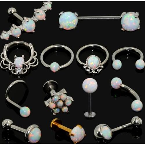 1pcs Surgical Steel Opal Stone Septum Nose Ring Opal Ball Closure Nipple Tragus Eyebrow Lip Belly Piercing Earring Body Jewelry