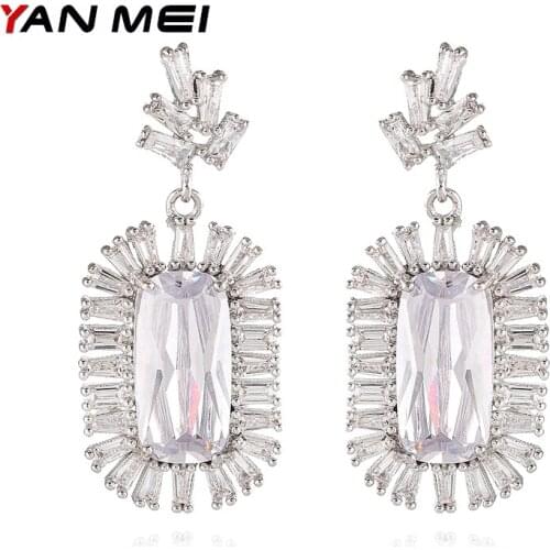 YANMEI Luxury CZ Oval Shape Dangle Earrings For Women Geometric Luxury Brincos Pendientes Wedding Gifts Fashion Jewelry YME10014