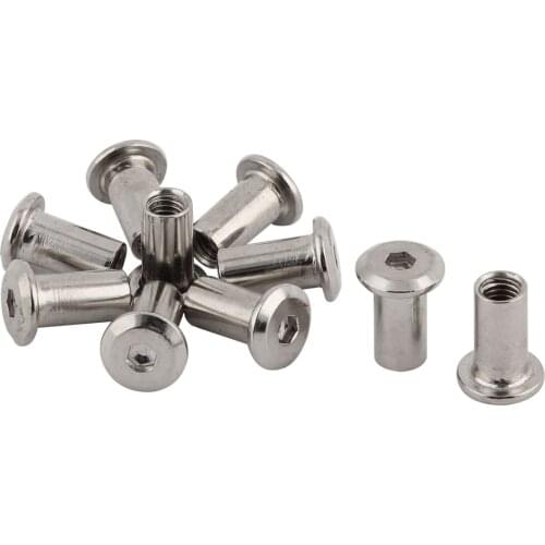 UXCELL 10pcs 6mm Thread Dia 15mm Long Alloy Steel Flat Head Inner Hexagon Blind Rivet Nuts Fasteners Silver Tone