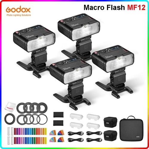 Godox MF12 Macro Flash Light 4Pcs Kit 2.4 GHz Wireless Control 0.01 to 1.7s Recycling Time with Battery for Sony Canon Camera