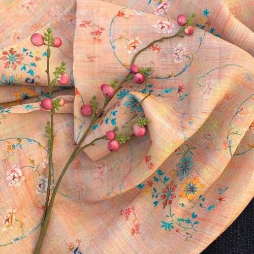 High quality new natural ramie fabrics Colorful flowers printing sewing Skirt dress shirt bag tissu