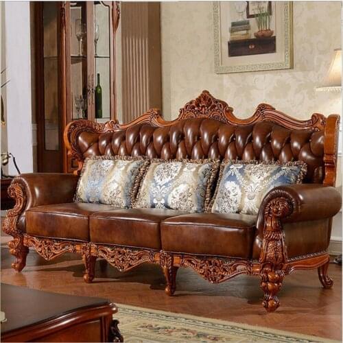 High quality European antique living room sofa furniture genuine leather set 1034