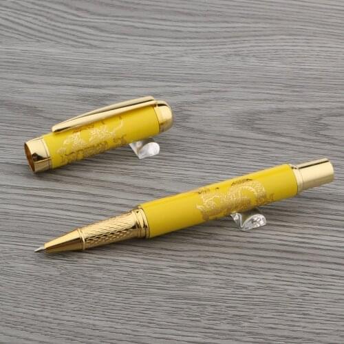 Yellow Lacquerred With Golden Ballpoint pen Painting 0.5mm Roller ball Pens Stationery Office School Supplies Writing
