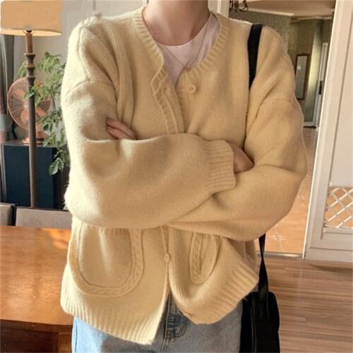 Autumn Winter Sweater Cardigans Women Korean Fashion Long Sleeve Single Breasted Loose Casual Knitted Coat Knitwear Outwear