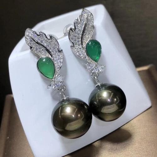 D327 Pearl Necklaces Fine Jewelry 925 Sterling Silver Natural 9-10mm Fresh Water Black Pearls Females Earrings for Women