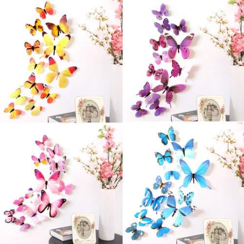 12Pcs/Lot 3D PVC Butterfly Wall Sticks Art Home Decor DIY Room Magnetic Vinyl Removable Sticker Decals New