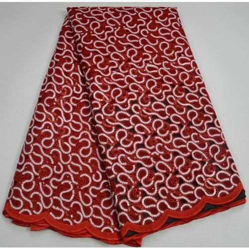 5yards/pc) High quality handcut African sequins organza lace fabric in red with lots of sequins embroidery for party dress OP72