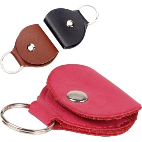 50% Hot Sale Fashion Guitar Pick Holder Genuine Leather Plectrum Case Carry Bag Key Ring Orchestral Instrument Accessories