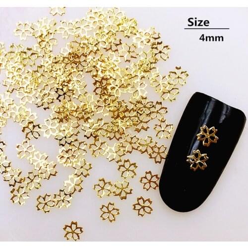 500Pcs/Lot 4mm Gold Silver Hollow Five Flower Rivets Studs Metal Alloy Nail Art Decorations 3D DIY Nail Stickers/Charms